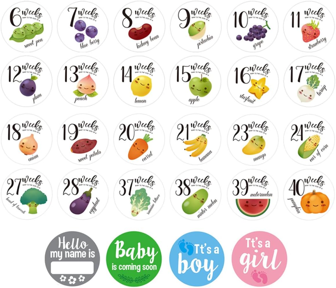 LOPUNER 28 Piezas Pegatinas Decorativas Embarazo para Fotografía Semanal Barriga Crecimiento Adhesivas para Mujeres Embarazadas Marcadores de Mes Señal Mujer Embarazada