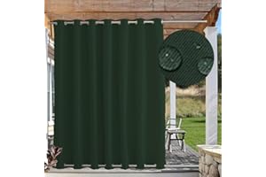 FicaRico Waterproof Windproof Outdoor Curtains for Patio, Premium Thick Privacy Blackout Curtains with Grommets on Top and Bottom, Fade Resistant Curtain for Gazebo, 1 Panel, W100 xH72, Dark Green