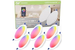 GY Downlight LED Techo Empotrable Inteligente WIFI, 9W(75W) 760LM RGB y Blanco Regulable 2700K-6500K Focos Led Interior Techo IP44, Compatible con Smart Life, Alexa y Google(6 Unidad)