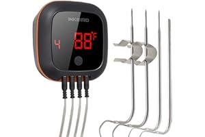 Inkbird IBT-4XS Thermometre Cuisine Bluetooth Thermomètre Barbecue avec Sonde Temperature,Thermomètre Cuisson Rechargeable Magnétique pour Four Grille Viande Poisson(IBT-4XS+4 Sondes)