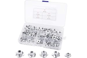 YUEYUAN Écrous à 4 Griffes 100 Pcs Écrou en Acier au Carbone pour Les Composants de Fixation Écrou en T, Kits d'Assortiment d'Écrous pour Travail du Bois Meubles (Argent)