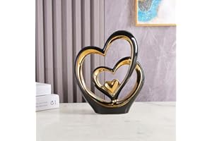 ODMYZG Double Heart Ornament,Double Heart Ceramic Statue,Home Decoration sculpture,Creative Home Modern Home Decoration Gift Office Living Room Decoration Collection Souvenir,Gift. (Black Gold A)