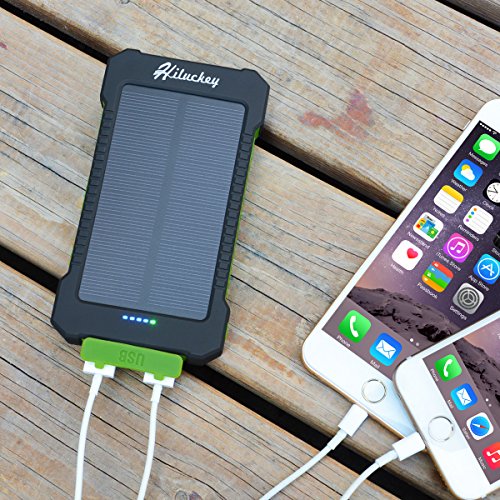 Hiluckey Caricabatterie Portatile 10000mAh Dual USB Batteria Esterna Ricarica Rapida - Solare Power Bank LED Torcia periPhone 6/7plus iPad,Samsung, Huawei, Asus, HTC smartphone Android, ( Impermeabile Antiurto )