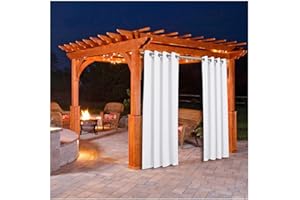 FKYUH Outdoor Vorhange Wasserabweisend mit Ösen Blickdicht Gardine 2er Set Thermo Verdunklungs UV Schutz Sonnenschutz Vorhänge Aussenvorhang Terrasse Garten Outdoor Gardine-Weiß_1_Stück(B132*H241cm)