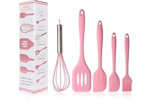 Binhai Set di Utensili da Cucina da Cucina in Silicone Rosa spatola - Spatole Pennelli da imbastitura Pennello per Olio da Pasticceria Frullino per Le Uova Turnitore scanalato - Resistente Calore per