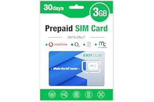 EIOTCLUB SIM Card Data Only 3GB Pay As You Go, SIM Card for 4G LTE Security Camera/Wildlife Camera/Router/Mobile Wifi, No Contract, Compatible with O2, Vodafone, 3, Manx Networks (3GB-30 days)