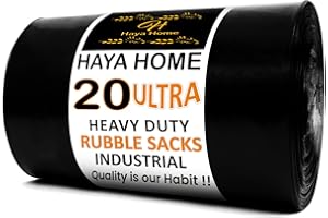 H HAYA HOME Haya Home 20 Ultra Heavy Duty Rubble Sacks Extra Strong Large Rubble Bags 100 Microns 40 Litre For Builders Garden Kitchen House Office Caterers DIY made from 100% Waste Recycled Material