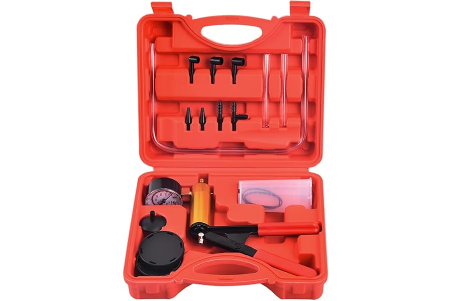 DHA Brake Bleeder Kit, Hand Held Vacuum Pump Tester and Brake Bleeding Kit for One Man, Brake Clutch Fluid Bleed Tool Set with Adapters and Carry Case, Universal for Cars and Motorcycles
