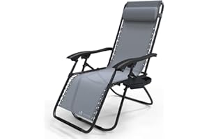 VOUNOT Zero Gravity Chair, Folding Sun Loungers, Recliner Garden Chairs, Outdoor Deck Chairs with Cup and Phone Holder, Grey