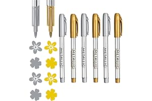 QTKSCEADLNCE 4Pcs Marcador Acrílico de Trazo Fino, Rotuladores Acrílicos Rotuladores Metálicos Dorados y Plateados Bolígrafos Marcador Metálico Resistente Al Agua para Cerámica Vidrio Manualidades de Bricolaje