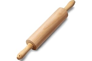 PARMEDU Mattarello Classico en Madera de Haya de 44,5 cm, Rodillo de Amasar con Centro Giratorio y Manijas para todas las Necesidades de Cocción, Modelo BK004
