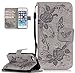 Produktbild Roreikes Apple iphone SE 5 5S Hülle, iphone SE 5 5S Case , Muster PU Leder Handyhülle Flip Wallet Cover Blume Schmetterling Pattern Hülle Bookstyle Tasche mit Strap Portable Carrying Schutz Cases Etui Lederhülle Handytasche mit Magnetic Closure Stand ID Card Slots Pouch Soft Silikon für Apple iphone SE 5 5S (Grau)