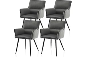 ‎TUKAILAI TUKAILAI Freizeit Esszimmerstühle 4er-Set, Samt Polsterstuhl Wohnzimmer-Sessel, Küchenstuhl mit Armlehnen, Polstersitz, Rückenlehne, Metallbeine Akzentstuhl Empfang, Esszimmer Küche 4 Stück Grau
