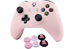 Pink Skins RALAN - Funda de silicona para controlador de Xbox One S/X (2 empuñaduras para pulgar profesionales (2 empuñaduras para el pulgar, gato + tapa de calavera y agarre de cubierta x 2)