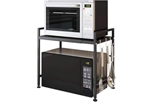 Luchs – Mikrowellen Ständer/Regal, Mikrowellenhalterung, Mikrowellenständer, Mikrowellen Ständer/Organizer mit 3 Haken, Microwave Holder/Mikrowellenregal grössenverstellbar (Schwarz, Gora)