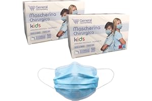 general merchandising 100 Mascherine Chirurgiche Bambini Azzurre Certificate CE | Mascherina Chirurgica Azzurro Tipo II R BFE >98% con nasello regolabile