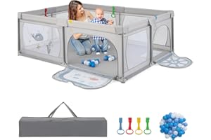 COSTWAY Recinto per Bambini, Box per Bambini con Rete Traspirante, Centro Attività per Neonato con 50 Palline, Box Giochi per Neonato 0-3 Anni (Mondo Sottomarino, 206 x 147 cm)