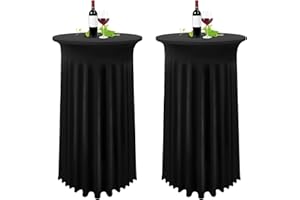YMHPRIDE Lot de 2 Noir Housse pour Table Haute, Nappe Mange Debout 80 x 110 cm, Noir Nappe Jupe Plissée Extensibles en Spandex pour Cocktail Mariage Banquet Anniversaire Banquet Bar Table