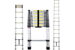 Iropro 3.8M/12.5Ft Extendable Aluminum Ladders, Folding Telescopic Extension Tall Loft Ladder, Portable 13 Steps Loft Ladders, Extension Ladder EN131 DIY Multi Purpose 330lbs/150kg (3.8M/12.5Ft)