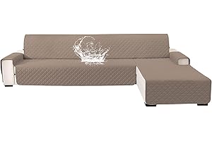 YSTELLAA 100% Impermeable Fundas para Sofa Chaise Longue 3 Plazas(L 255 CM), Cubre Sofas Chaise Longue Izquierdo/Derecho Reversible, Protector Sofa Chaise Longue Gato Perro, Café Claro