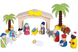 ‎FRITZ COX Fritz Cox Kinderkrippe aus Holz - handbemalte Holz-Kinder-Krippe inkl. Krippenstall in Geschenkverpackung | Weihnachtskrippe für Familien mit Kindern (Sternschnuppe)