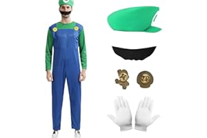 Antsparty Super Klempner Kostüm für Erwachsene, Bros Cosplay Kostüm mit Hut Bart Handschuhe, Herren Damen Klempner Kostüm Faschingskostüm für Karneval Halloween Cosplay