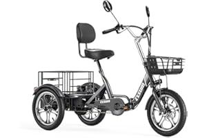 cysum Triciclo eléctrico plegable 16 pulgadas Tricycle E Bike para adultos hombre mujer bicicleta eléctrica de carga, batería de 48 V 22 Ah, bicicleta eléctrica de 3 ruedas