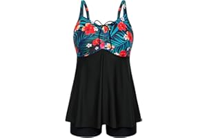 Hanna Nikole Women's Plus Size Tankini Set High Waist Two-Piece Swimwear Tummy Control Swimsuits with Shorts