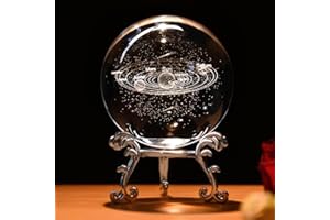 IFOLAINA 3D Solar System Crystal Ball 2.4" Astronomy Gifts for Kids the Solar System Model Glass Paperweights for Physicist Decorative Planets with Stand