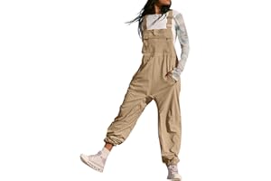 AHAKLO Jumpsuit Damen Sommer Lang overall mit Taschen, Verstellbare Schnallenriemen Garten Latzhose Arbeitshose Ärmellos Loose Fit Trägerhose Straight Leg Leichte Sommerhose