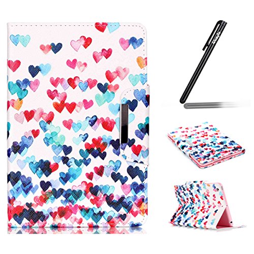 iPad Mini Hülle, iPad Mini 2 Hülle, iPad Mini 3 Hülle,Ukayfe iPad Hülle Schutzhülle Etui Tasche für Apple iPad Mini 1/2/3 Smart Case Ledertasche Schutzhülle Hüllen Tasche Leder Hülle Ultra Slim Lederhülle Flip Case Etui mit Standfunktion für iPad Mini 1/2/3 mit 1x Schwarz Eingabestift (iPad Mini 1/2/3:Buntes Liebes Herz Muster)