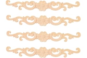 MUXSAM 4pcs 27*4cm Wood Carved Long Onlay Applique Unpainted Flower Door Decor European Style