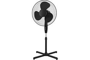 Meown Pedestal Fan 16 Inch, Standing Fan with Adjustable Height 96–125cm, 3 Speed Settings, Oscillating Quiet Cooling Floor Fan with 30° Tilt Head & Wide Cross Base, Energy Efficient 50W – Black