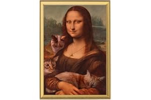 La Gata Zurda - Póster Mona Lisa y sus Gatos - Lámina Decorativa - 50x70/40x30 cm - Papel Mate Premium 140gr - Decoración para Hogar y Oficina - Gioconda - Gatuno