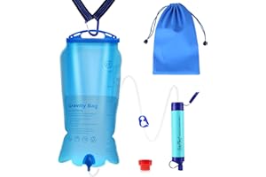 SimPure Sistema de Filtro de Agua Portátil por Gravedad, con Bolsa de Agua de 3 L, Filtro de Agua Supervivencia, Elimina el 99,9999% de E.Coli, para Emergencia, Camping, Senderismo