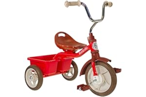 Italtrike - Tricycle Transporter - 10 Pouces - avec Benne - Selle avec Dossier, Réglable 3 Positions - Dès 2 Ans - Look Vintage - Couleur Rouge