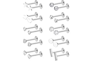 FUYOAL 20 Pieces Stainless Steel Nose Studs, Nose Piercing Jewelry Crystal Ball Silver Labret Tragus Earring Piercing Bars Set Unisex Gift for Women Men