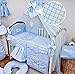 Nursery 12 piece, Cot Bumper, Baby Cot Bedding Sets"Sleeping Bear" (To fit Cot 120 x 60cm, Blue)