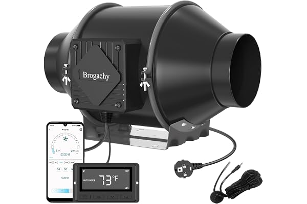 Brogachy 100mm Intelligent Wifi APP Extracteur d'Air 365m³/h,Ventilateur d'extraction 3000 RPM, Triphasé EC Moteur, Pour Hydroponique Tentes de Croissance, Grenier Atelier et Garag.