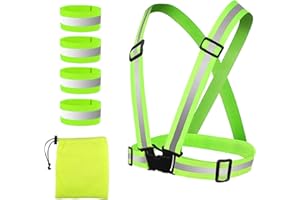 Aohcae Reflective Vest, Kids High Visibility Reflective Running Jackets with 2Pairs of Reflective Armbands Adjustable High Vis Straps Belt for Women & Men, Safety Running Jogging Cycling Walking Dog