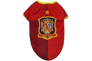 CYPBRANDS Selección Española- Camiseta para Perro, Ropa para Perro Pequeño, Poliéster, Cómodo y Ligero para Mascotas, 5 Tallas Disponibles, Talla S, Color Rojo, Producto Oficial