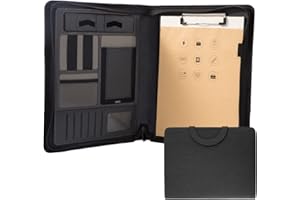 ZMHQLPDZ Carpeta de Padfolio con cremallera, A4 Multifunción Cartera de cuero Combinación de Caso, Organizador de Conferencia de Negocios, Bolsa de Bloc de Notas para Mujeres/Hombres (No Calculadora-Negro)