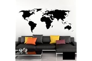Grandora Tatouage Mural Carte du Monde Carte du Monde Globe terrestre Carte I Noires (BxH) 132 x 58 cm I Atlas du Monde Chambre à Coucher Salon Sticker Mural Sticker Mural W698