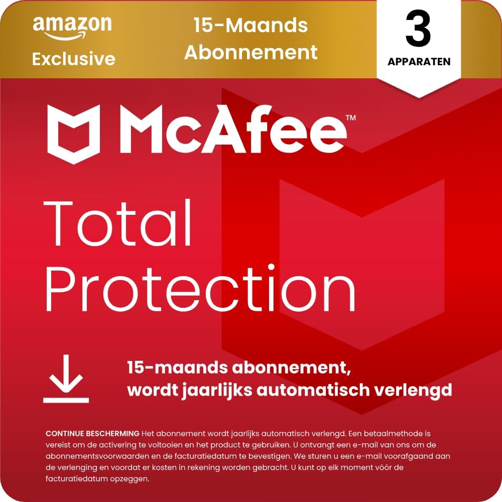 McAfee Total Protection, Antivirus, VPN, Beveiligingssoftware | 3 apparaat, 15 maanden Digitale download | PC/Mac/iOS/Android