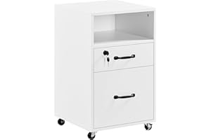 Yaheetech Cajonera Escritorio con Ruedas Cajonera de Oficina con 2 Cajones Mueble Archivador Móvil con Cerredura y Llave, Blanco para Carta A4 40×40×65,5cm