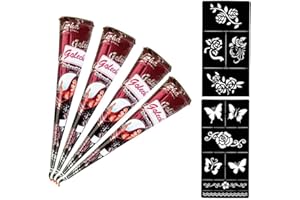 ‎GEZELLA Gezella Henna Tattoo Set – 4x Golecha Kegel + 10x Temporäre Tattoo Schablonen – Natürliche Mehndi Tattoos Braun – Vegane & Hautfreundliche Körperkunst