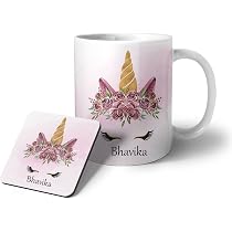 Buy ASHVAH Unicorn Bhavika Name Ceramic Coffee Mug and Coaster ...