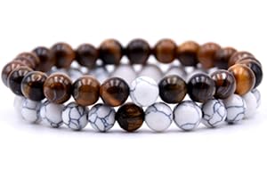 Andy & C Pulsera Hombre 2 Piezas con Piedras Naturales Pulsera Caja de Regalo Novio Mujer Chakra con Piedras Naturales Reales Joyas de Yoga Tibetana