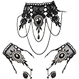 Daimay Choker Nero Collana in Pizzo con Set di bracciali Punk Party Gothic Vintage Handmade Lolita Retro Slave Bracelet Polsi