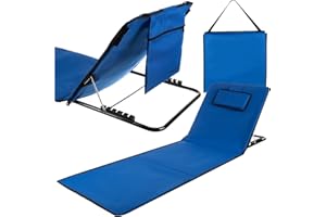 TRIZAND 23617 Chaise de plage avec dossier et coussin de nuque, réglable, étanche, pliable, 5 niveaux, bleu
